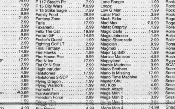 picture of  the October 1996 Funcoland price guide.