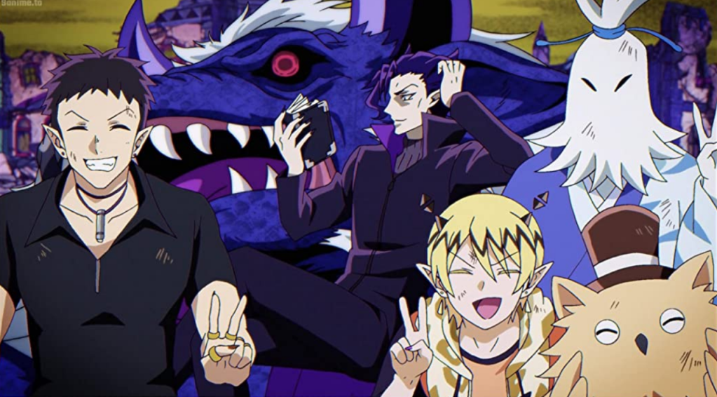 several classmates and Kalego sensei pose in front of a defeated dragon.