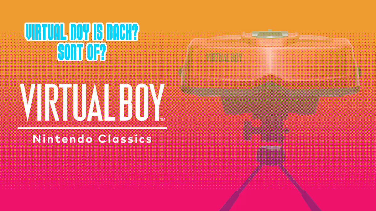 virtual boy on a red background, with a yellow to pink gradiant overlayed on everything